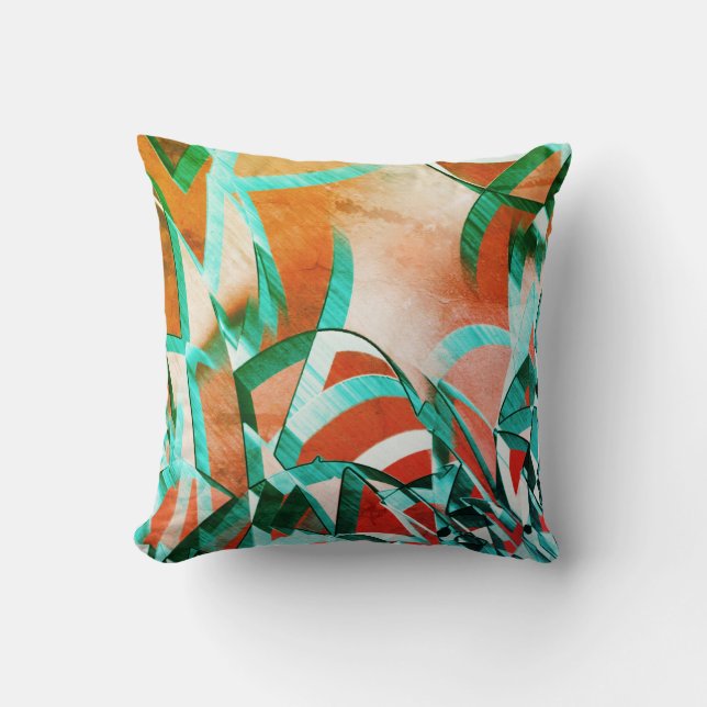 Almofada Listras azuis ou cianas sobre laranja avermelhada  (Frente)