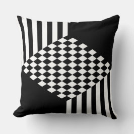 Almofada Listras Brancas e Pretas Elegantes com Xadrez de D