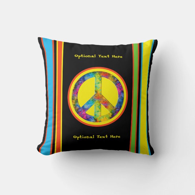 Almofada Listras com Símbolo da Paz Preto [Tie-Dye Geométri (Frente)