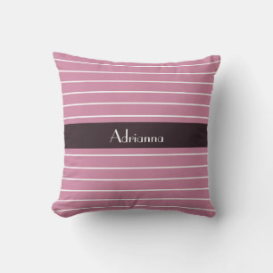 Almofada Listras cor-de-rosa finas elegantes e nome de
