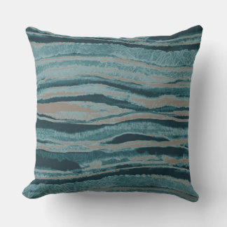 Almofada Listras de Ágata Abstrata em Verde Teal Azul Bege