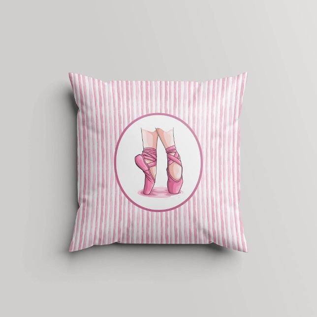 Almofada Listras de Aquarela Rosa e Branco com Sapatilhas d (Criador carregado)
