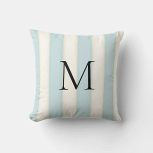 Almofada Listras de Azul Pálido e Branco Antigo Monogramada