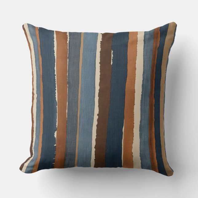 Almofada Listras de cobre e de cor azul-denim (Frente)