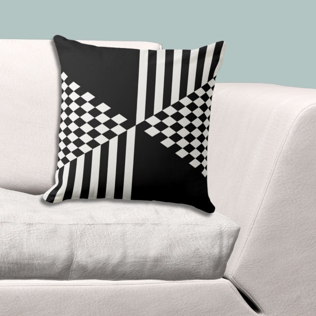 Almofada Listras de Diamante Branco Minimalista & Preto (Minimalist White & Black Stripes Diamond Throw Pillow)