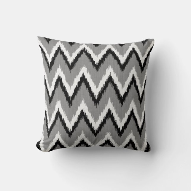 Almofada Listras de Ikat Chevron - cinzentas/cinzas, preto (Frente)