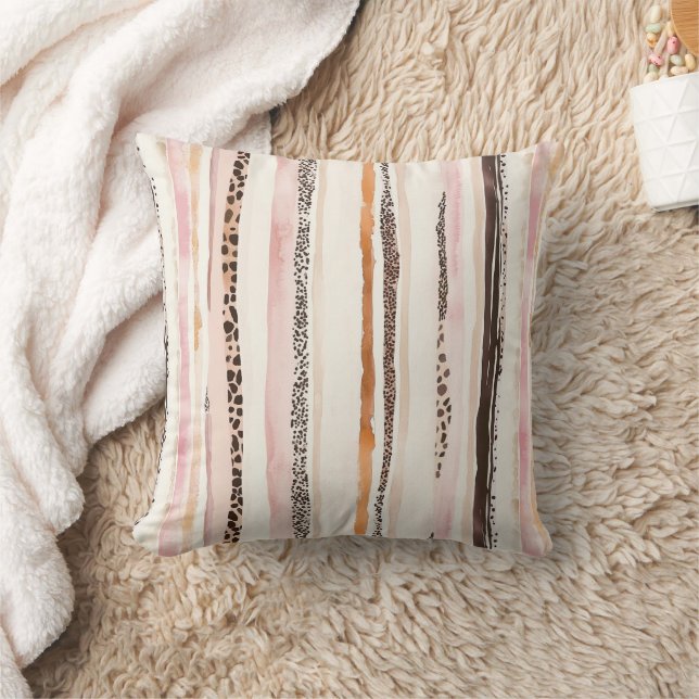 Almofada Listras de leopardo rosa creme rubor (Cobertor)