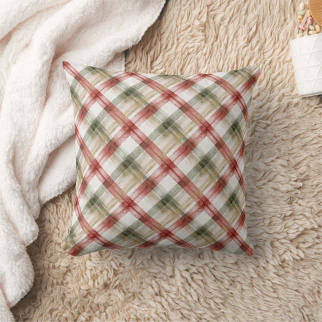 Almofada Listras de Natal Vermelho Verde Creme (Cobertor)