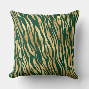 Almofada Listras de tigre selvagem verdes e douradas elegan
