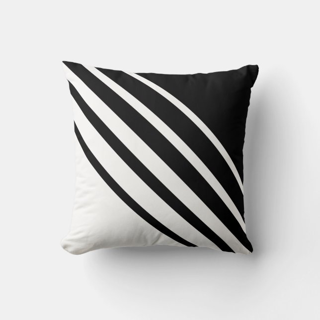 Almofada Listras diagonais abstratas em preto e branco (Frente)