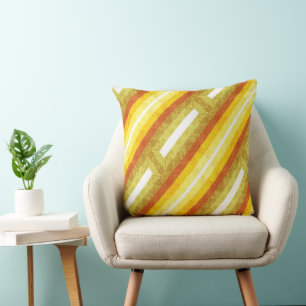 Almofada Listras Diagonais Retrô em Amarelo e Laranja