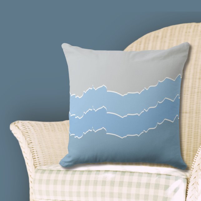 Almofada Listras Irregulares Camadas Rasgadas Azuis (Stylish Irregular Blue Ripped Layered Stripes Throw Pillow, Cool Blue Hues)