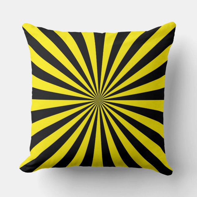 Almofada Listras Retrô de Raios de Sol Funky Amarelo e Pret (Frente)