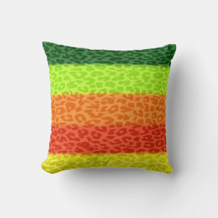 Almofada Listras retros do leopardo verde do amarelo do