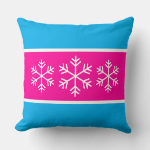 Almofada Listras Rosa Brilhante Azul Claro Flocos de Neve A