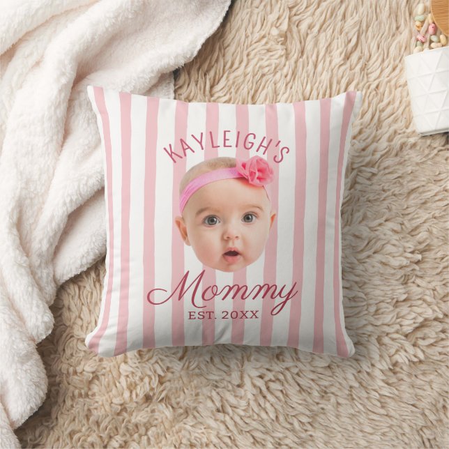 Almofada Listras Rosa Foto Personalizada Presente para Mãe  (Cobertor)
