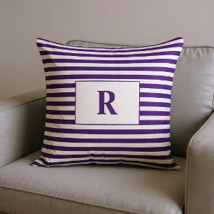 Almofada Listras Roxas/Brancas Monogramadas