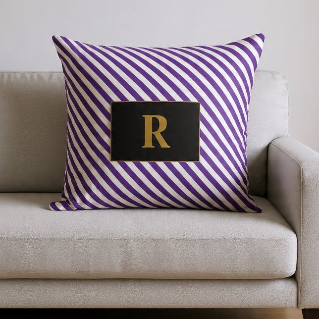 Almofada Listras Roxo/Branco Monogramadas (Criador carregado)