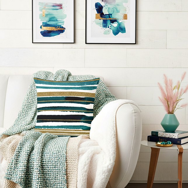 Almofada Listras verdes e douradas (Criador carregado)