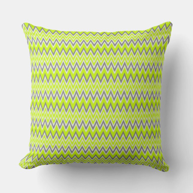 Almofada Listras zig-zag cinza claro verde fofo (Frente)