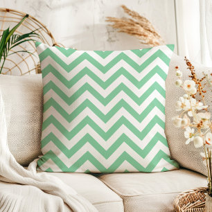 Almofada Listras Zig Zag em Verde Menta e Branco Modernas