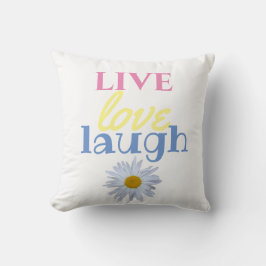 Almofada Live Love Laugh divertido tipo branco colorido