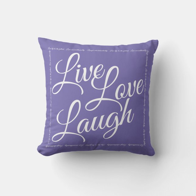 Almofada Live Love Laugh Elegante White Script em Roxo (Frente)
