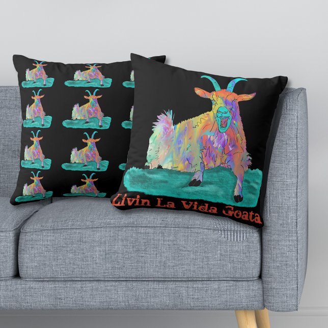Almofada Livin La Vida Goata Engraçado Gritando Design (Livin la Vida goata screaming goat colorful animal art pillow)
