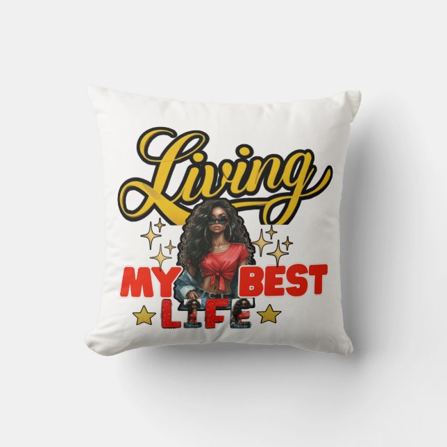 Almofada Living My Best Life – Inspirational Throw Pillow (Frente)