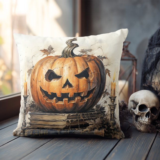 Almofada Livros Antigos e JackOLantern Halloween (Spooky Halloween Pillow)