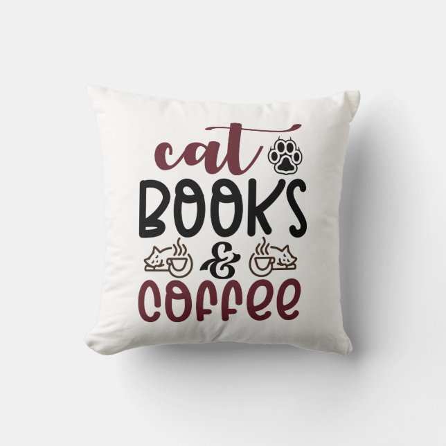 Almofada Livros de gato e citações de café (Frente)