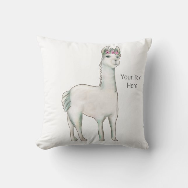 Almofada Llama com três mini coroa rosa tiara. (Frente)