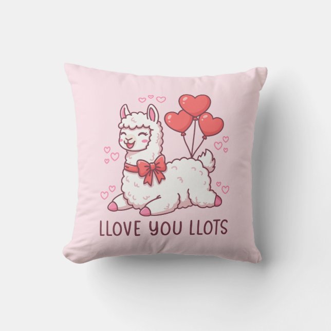 Almofada Llove You Llots - Kawaii Llama Valentine (Frente)
