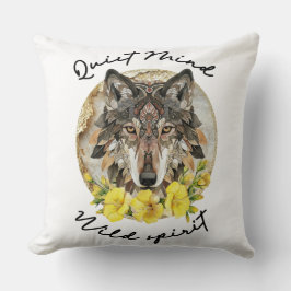 Almofada Lobo Boho Ornamentado com Flores Amarelas
