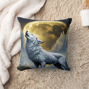 Almofada Lobo Branco Majestoso Engrena Em Lua Cheia