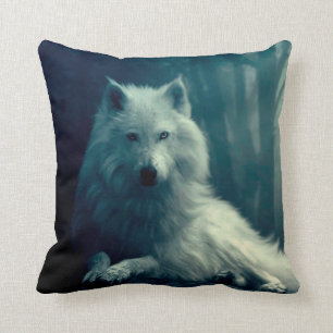 Almofada Lobo branco na floresta noturna
