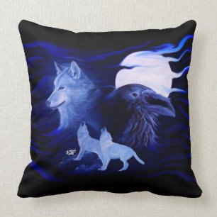 Almofada Lobo e corvo com Lua cheia