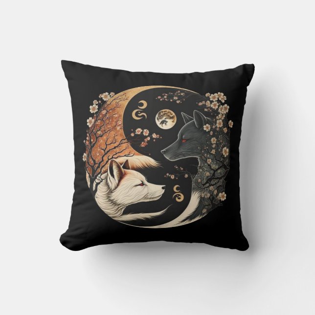 Almofada Lobo Gêmeo Yin e Yang (Frente)