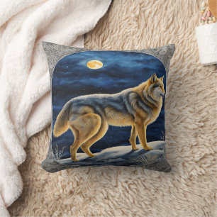 Almofada Lobo Majestoso Em Lua Cheia