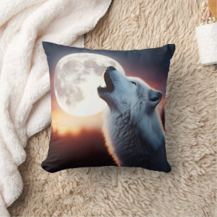 Almofada Lobo Majestoso Howling na Lua.