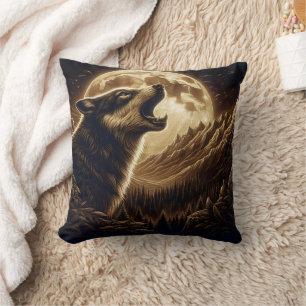 Almofada Lobo Majestoso Howling Sob Lua Cheia