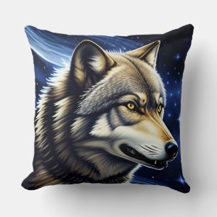 Almofada Lobo Majestoso Sob Céu Estrelado