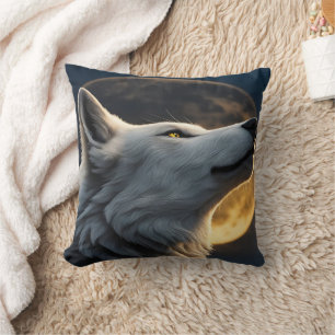 Almofada Lobo Majestoso Sob Lua Cheia Brilhante
