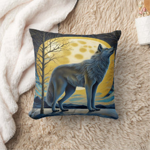 Almofada Lobo Majestoso Usa Lua Cheia à Noite