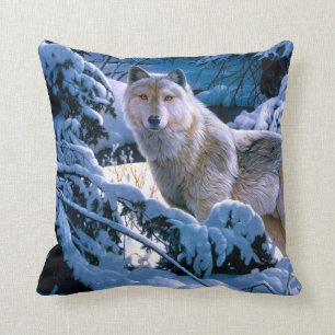Almofada Lobo na pintura da floresta de inverno