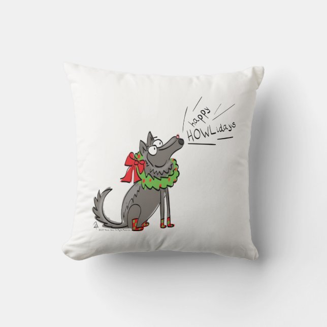 Almofada Lobo Natal Divertido Fofo Crianças (Frente)