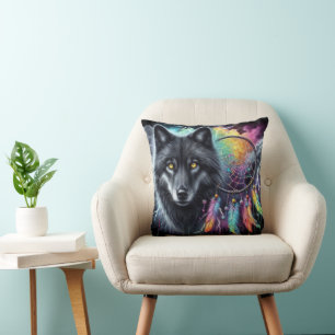 Almofada Lobo Negro com caçador de Sonhos