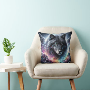 Almofada Lobo Negro com Relâmpago
