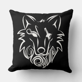 Almofada Lobo Tribal Preto e Branco