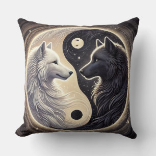 Almofada Lobos Brancos e Pretos Representando Yin e Yang